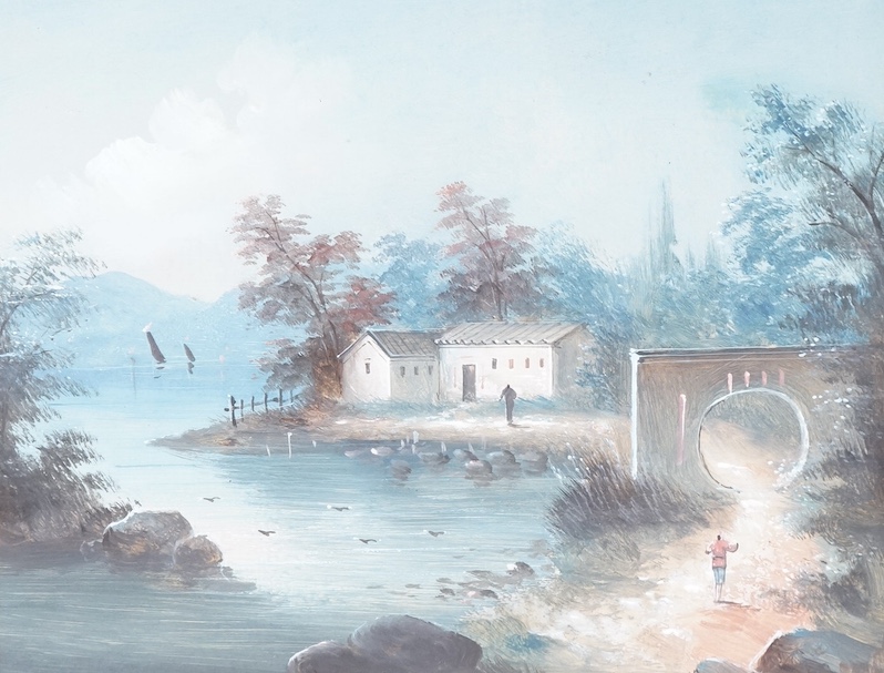 20th century, Continental school, Riverscape, unsigned, 25 x 32cm. Condition - fair